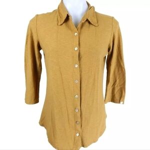 Cut Loose Gold Tan Button Up Knit Top